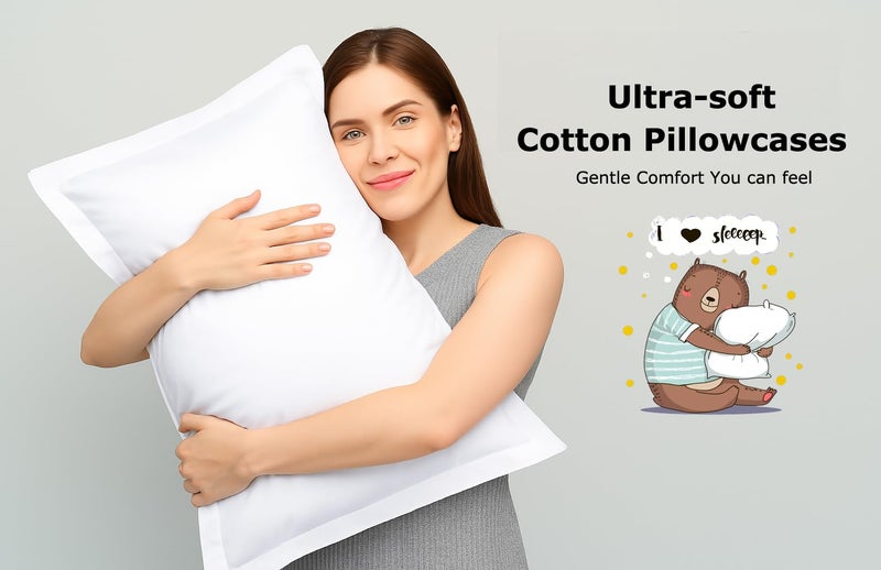 Cotton Metrics Linen أغطية وسائد قطنية مقياس 2 عبوة حجم قياسي 20x26 - 600 خيط 100% قطن عضوي أغطية وسائد بيضاء مع حافة 2 بوصة، ناعمة وسلسة مجموعة أغطية وسائد فاخرة بجودة الفنادق من 2 - Image 5